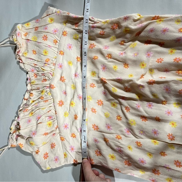 ELODIE ~ Cream Floral Mini Dress Adjustable Tie Straps 90s 70s Y2K - Picture 10 of 11